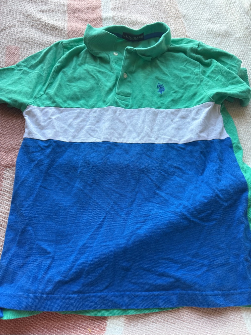 U.S. Polo Assn. Green White Blue Colorblock Boys' Polo